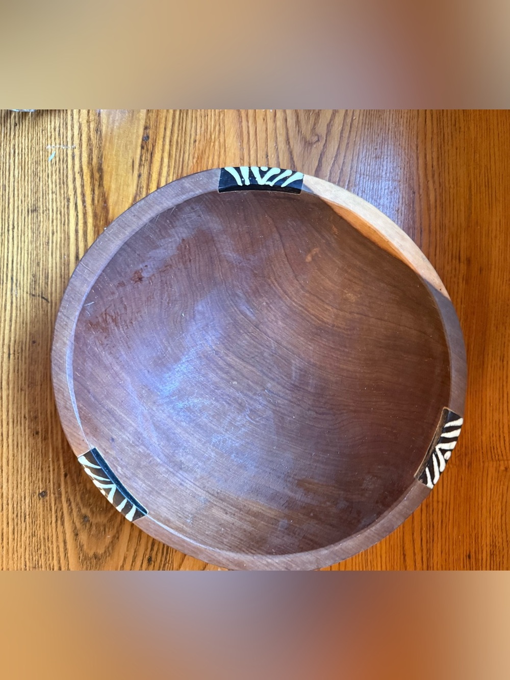 Handcrafted Olive Wood Bowl with Batik Bone Inlay